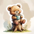 Teddybear with coffee and flowers cartoon Royalty Free Stock Photo