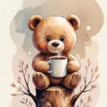 Teddybear with coffee and flowers cartoon Royalty Free Stock Photo