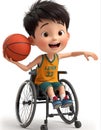 Child in wheelchair playing basketbal cartoon Royalty Free Stock Photo
