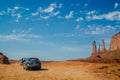 ÃÅonument Valley Navajo Tribal Park. Travelling through the desert by car Royalty Free Stock Photo