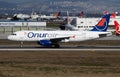 Onur Air Airbus A320 TC-ODA passenger plane departure at Istanbul Ataturk Airport Royalty Free Stock Photo