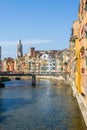 Onyar river crossing the downtown of Girona. Spain Royalty Free Stock Photo