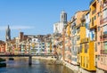 Onyar river crossing the downtown of Girona. Spain Royalty Free Stock Photo