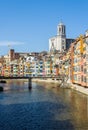 Onyar river crossing the downtown of Girona. Spain Royalty Free Stock Photo