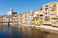 Onyar River and Gerona Cathedral Royalty Free Stock Photo