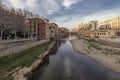 Onyar river landmark in Girona`s river house cityscape