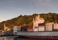 OOCL Dalian container ship docked at Port Chalmers, New Zealand.