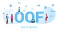 Oof out of facility concept with big word or text and team people with modern flat style - vector Royalty Free Stock Photo