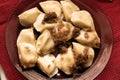 Dumplings pierogi with cottage cheese and potatoes traditional ukrainian and polish soup