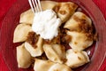 Dumplings pierogi with cottage cheese and potatoes traditional ukrainian and polish soup