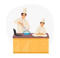 ÃÂ¡ooking kids class. Cooks children. Kids cooking food, Chief teacher and little boy cooking together making roll out and knead