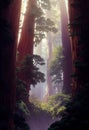 ooking up at a massive redwood tree dramatic lighiting epic composition cel shaded art by asher brown durand eddie mendoza studio