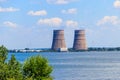 ÃÂ¡ooling towers of Zaporizhia Nuclear Power Station in Enerhodar, Ukraine Royalty Free Stock Photo