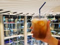 Oolong lychee iced tea with bokeh background