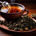 Oolong tea, Black chinese tea, with dried leaves for brewing