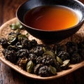Oolong tea, Black chinese tea, with dried leaves for brewing