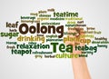 Oolong Tea word cloud and hand with marker concept