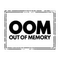 OOM Out Of Memory - state of computer operation where no additional memory can be allocated for use by programs, acronym text
