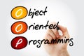 OOP Object-oriented programming - based on the concept of objects, which can contain data and code, acronym text with marker