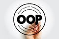 OOP Object-oriented programming - based on the concept of objects, which can contain data and code, acronym text stamp concept Royalty Free Stock Photo