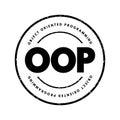 OOP Object-oriented programming - based on the concept of objects, which can contain data and code, acronym text stamp concept Royalty Free Stock Photo