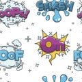 Oops and splash oh and poof comic sounds visualization seamless pattern