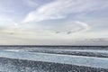 Oostduinkerke, Belgium: Seascape with beautiful light and monochrome colors Royalty Free Stock Photo