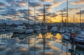 Oostende City Yacht Harbor at Sunset, Belgium Royalty Free Stock Photo