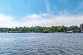 Oosterdok waterway with boats in Amsterdam, Netherlands