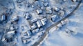 op angle view of snow covered village - Winter Whispers: Aerial Serenity