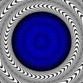 Op art circular frame pattern of white black and blue striped circles. Psychedelic background design Royalty Free Stock Photo