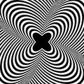 Op-art, optical, visual art vector element. Black and white abstract geometric twisted shape