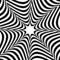 Op-art, optical, visual art vector element. Black and white abstract geometric twisted shape