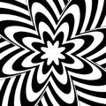 Op-art, optical, visual art vector element. Black and white abstract geometric twisted shape