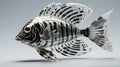 Op Art Sea Fish: Half-mechanical Half-fish Illustration With Surrealistic Lighting