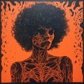 Op Art Skeleton In Fire: Sza-inspired Pop Art With Meticulous Detail