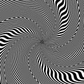 Op art spiral pattern of swirling wavy black lines. Twisted striped background design