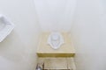 Op down view of a dirty squat toilet