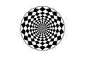 Hypnotic art mandala design, optical spiral illusion. Optical Checkered Circle Classic circular Op Art design in black and white