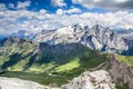 Op view of alpine landscape  as seen from Sass Pordoi South Tirol, Dolomites mountains Royalty Free Stock Photo