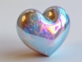 Opal Iridescent 3D Heart Icon. Glossy Neon Raindow Heart Shape.