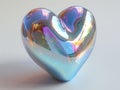 Opal Iridescent 3D Heart Icon. Glossy Neon Raindow Heart Shape.