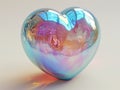 Opal Iridescent 3D Heart Icon. Glossy Neon Raindow Heart Shape.