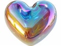 Opal Iridescent 3D Heart Icon. Glossy Neon Raindow Heart Shape.