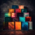 Opalescent Glass Vases In Wet Plate Style Pyramid