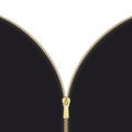 Opan close zip. Realistic zipper fastener reveal vector. Metallic gold elegant zip locker. Graphic illustration
