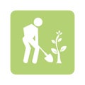 Opaque green background with man with shovel and tree Royalty Free Stock Photo