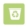 Opaque green background with recycling container