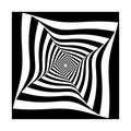 Square opart, optical art geometric illustration with rotation distort, deform effect