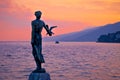 Opatija bay statue at sunset view Royalty Free Stock Photo